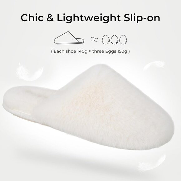 ⚡Women's White Fuzzy Scuff Slippers Soft Comfy Memory Foam Non Slip House Shoes - Picture 4 of 6